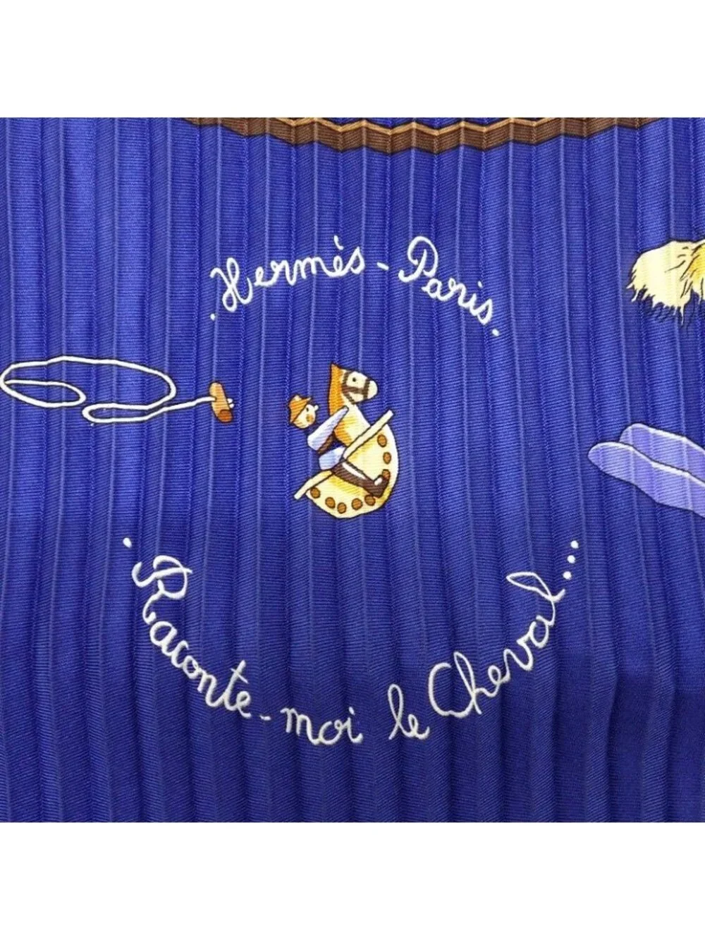 Hermes Carre 90 Pleats Blue Rocking Horse Scarf Silk Included